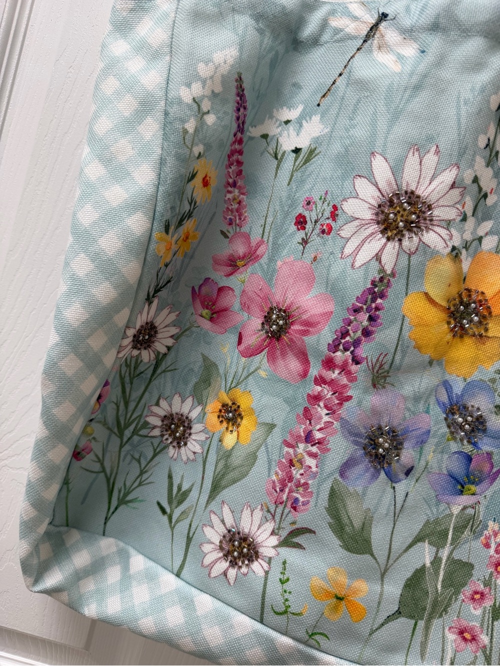 Floral Meadow Canvas Tote Bag – Pastel Blue - Picture 2 of 3